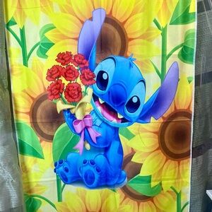 Blue Stitch with Red Flowers Beach Towel